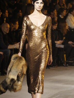 NWT $4000 Marc Jacobs Gold Brushed Metal Sequin Cocktail Dress SIZE 4
